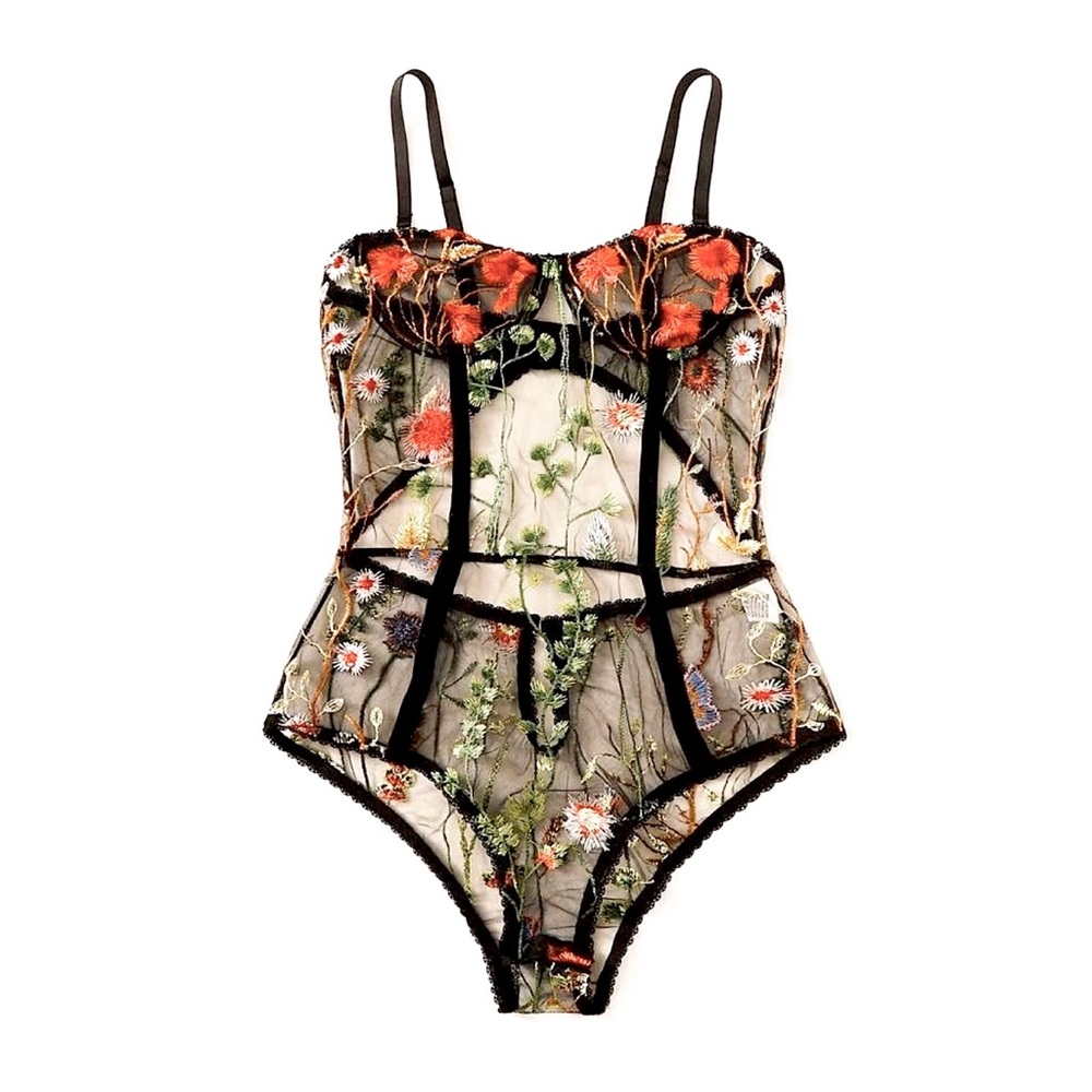 Embroidered Sheer Sexy Bodysuit